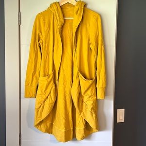 Women’s mustard, long sleeve, long draped sweater